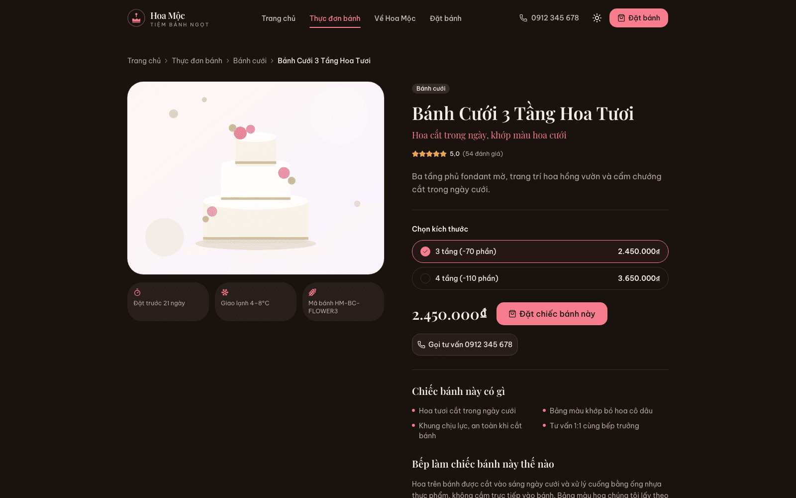 Trang sản phẩm bánh cưới ba tầng