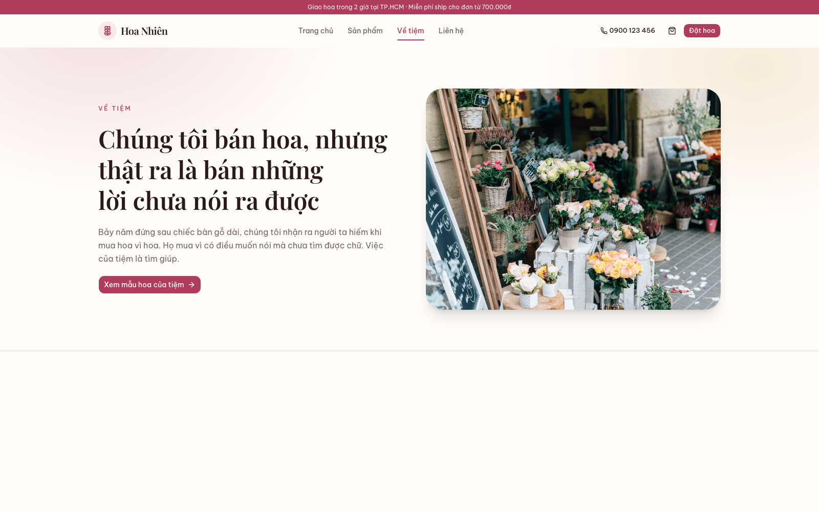 Trang giới thiệu về tiệm
