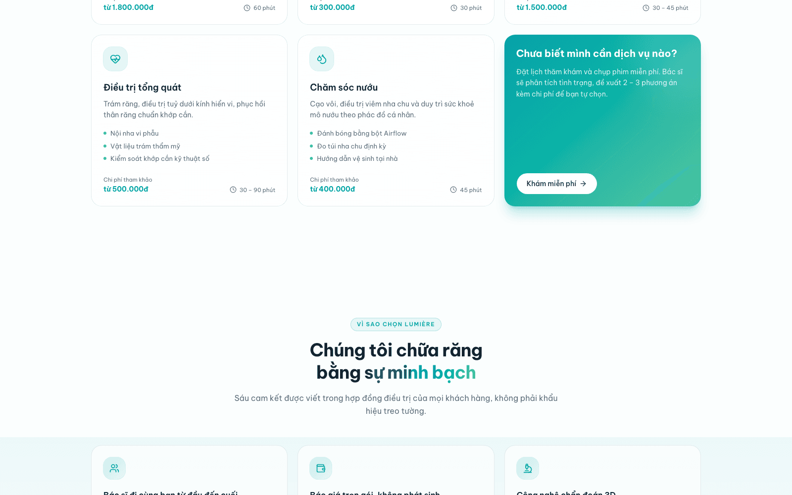 Khối cam kết minh bạch về chi phí từng dịch vụ