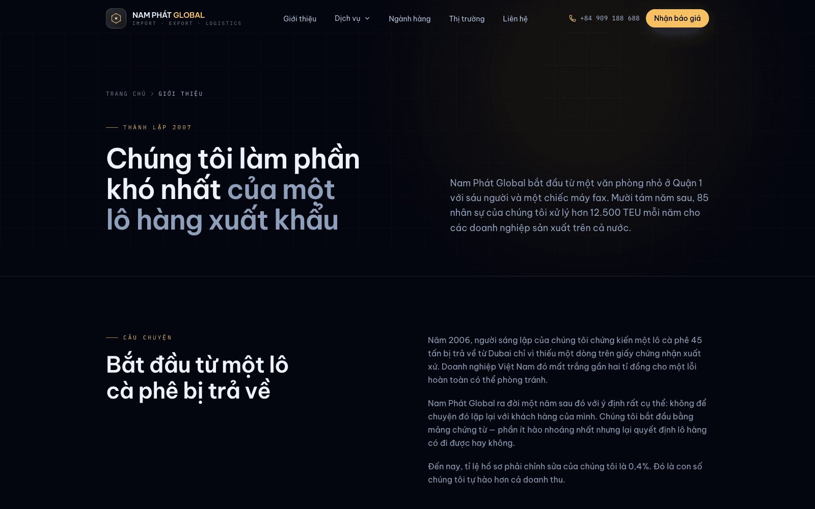 Trang giới thiệu: năm thành lập, quy mô và các giấy phép đang có
