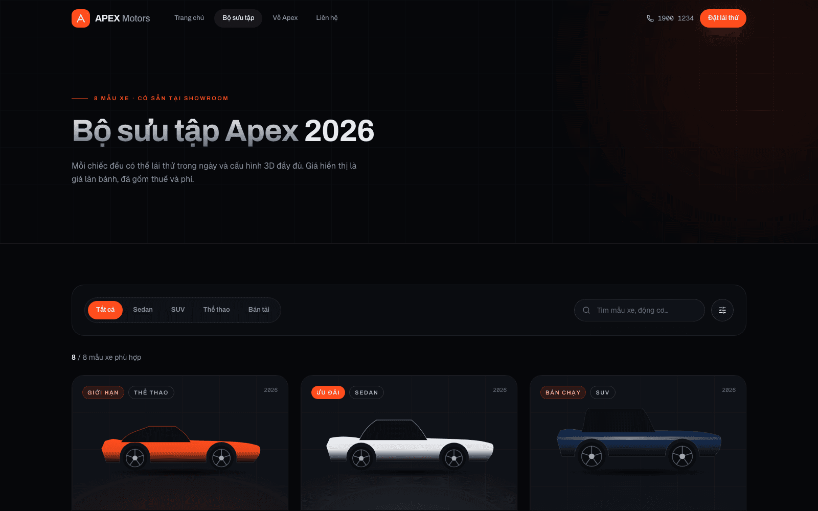 Apex Motors — Mẫu website showroom ô tô