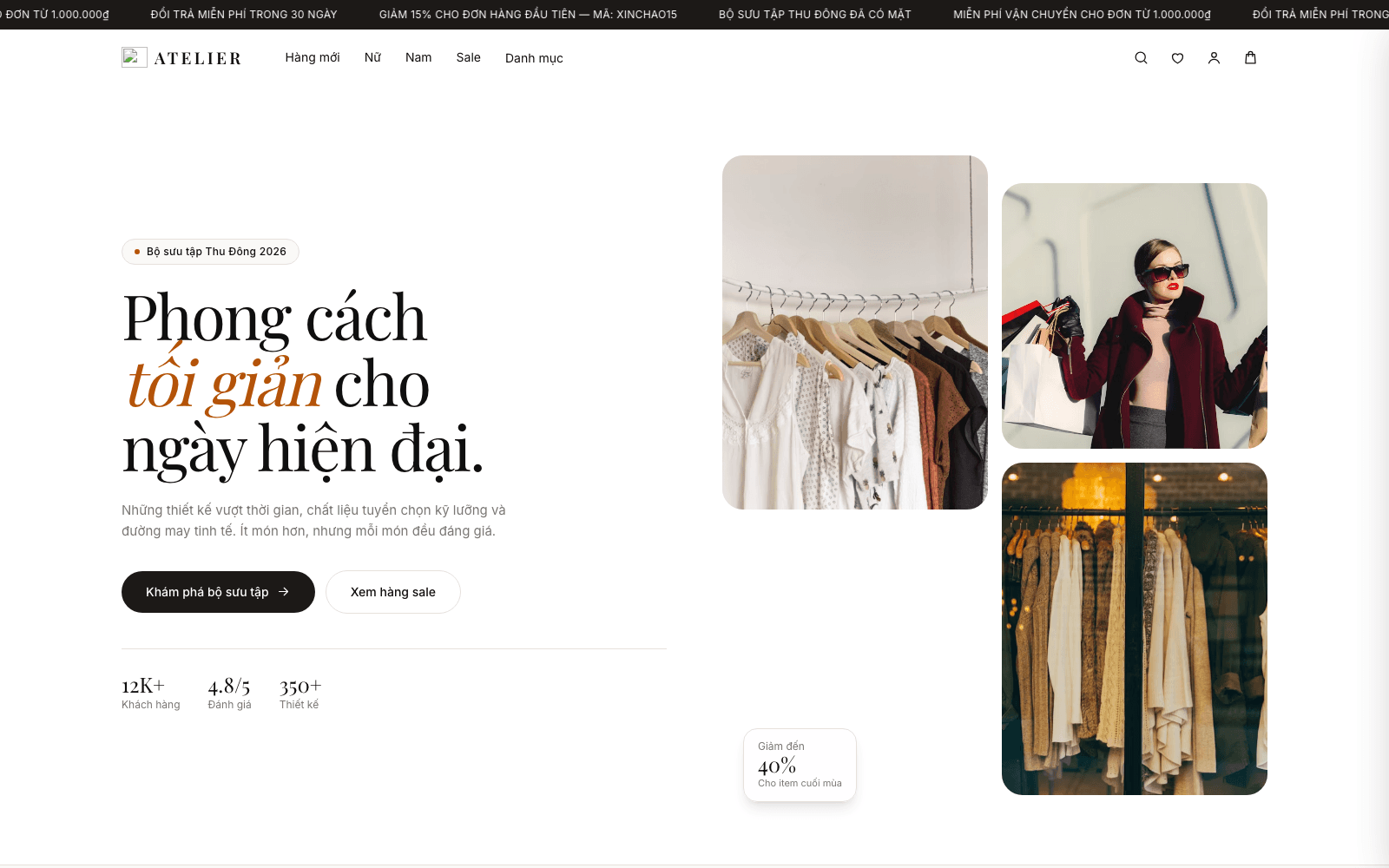 Atelier — Mẫu website thời trang tối giản