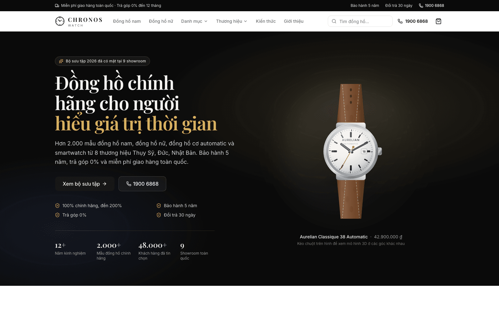 Chronos — Mẫu website đồng hồ chính hãng
