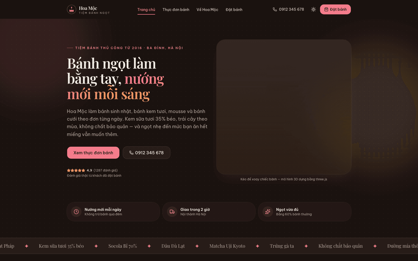 Hoa Mộc — Mẫu website tiệm bánh ngọt