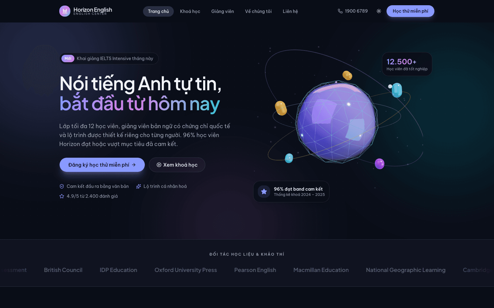 Horizon English — Mẫu website trung tâm Anh ngữ