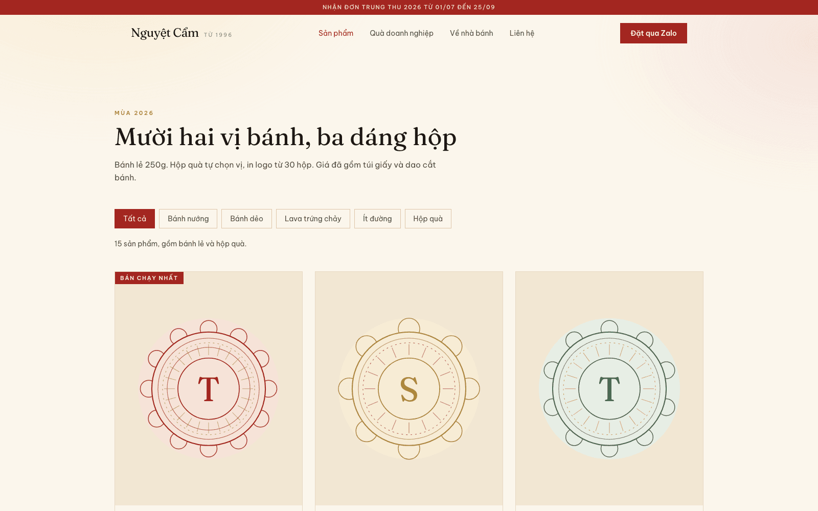 Trọn mùa: mười hai vị bánh và ba dáng hộp, lọc được theo loại